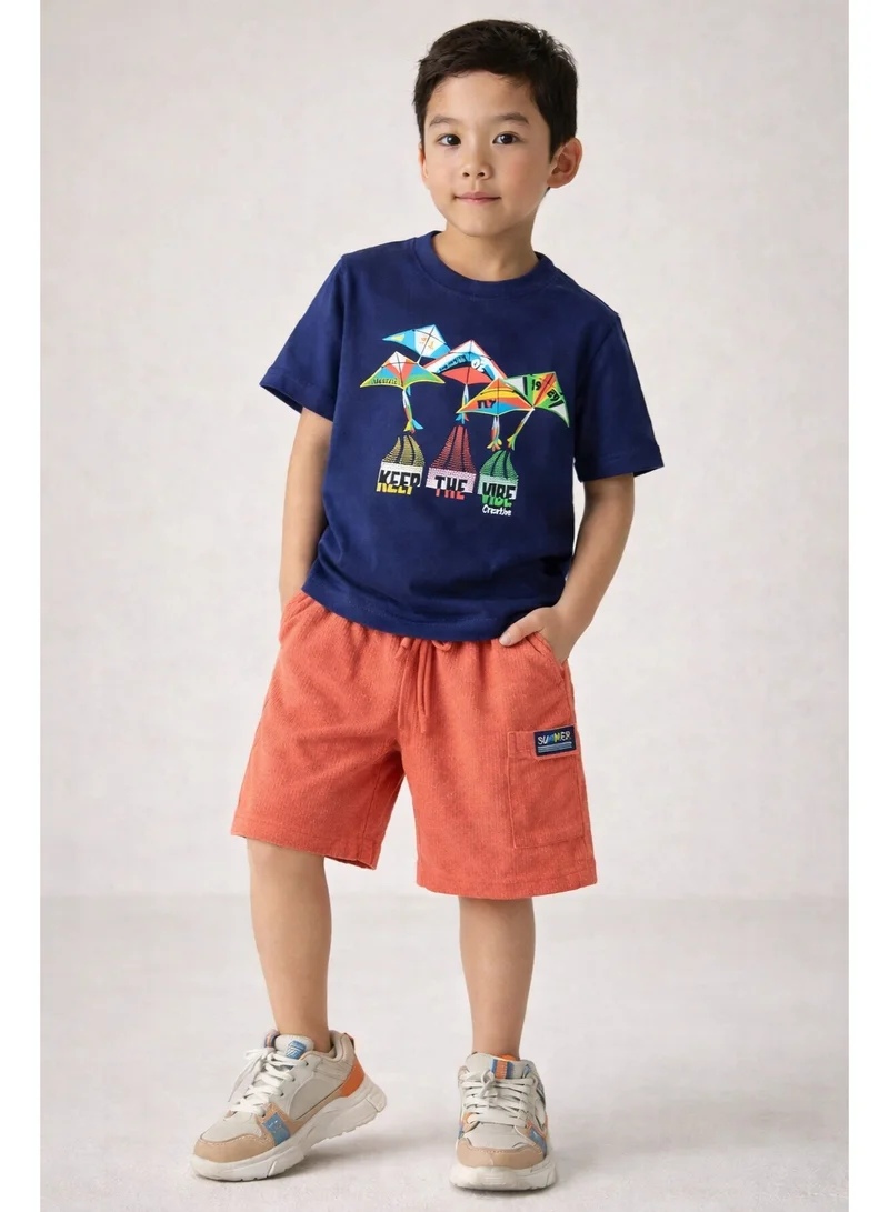 فكتور اند جين Boys’ 2-Piece Set – Mountain Graphic T-Shirt & Textured Shorts